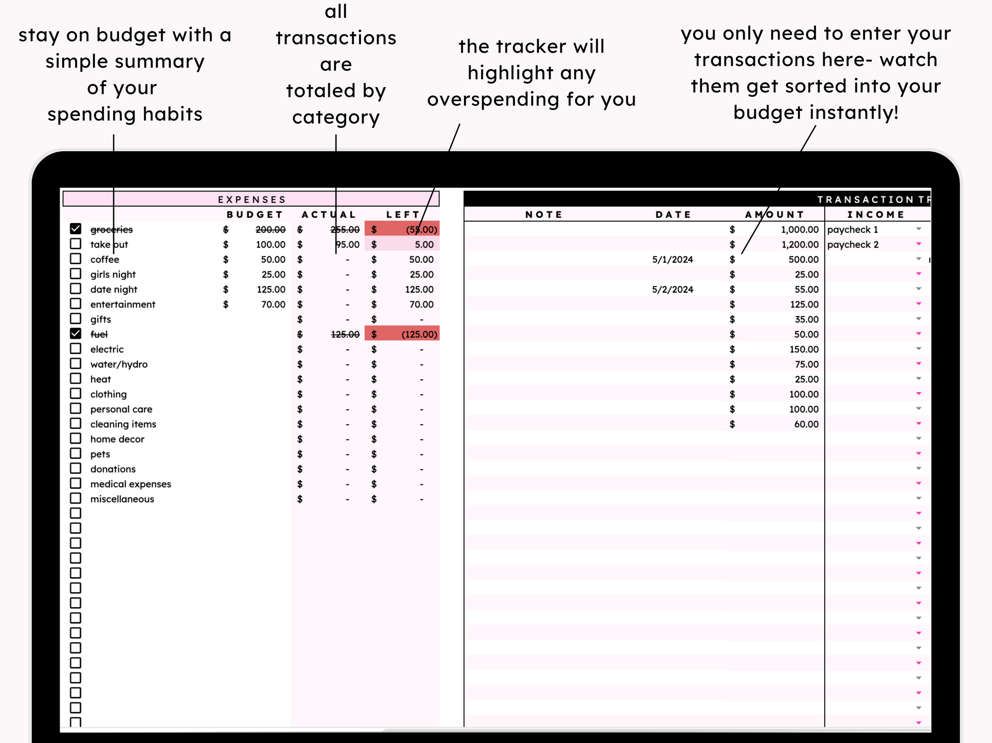 Simple Annual Budget Tracker